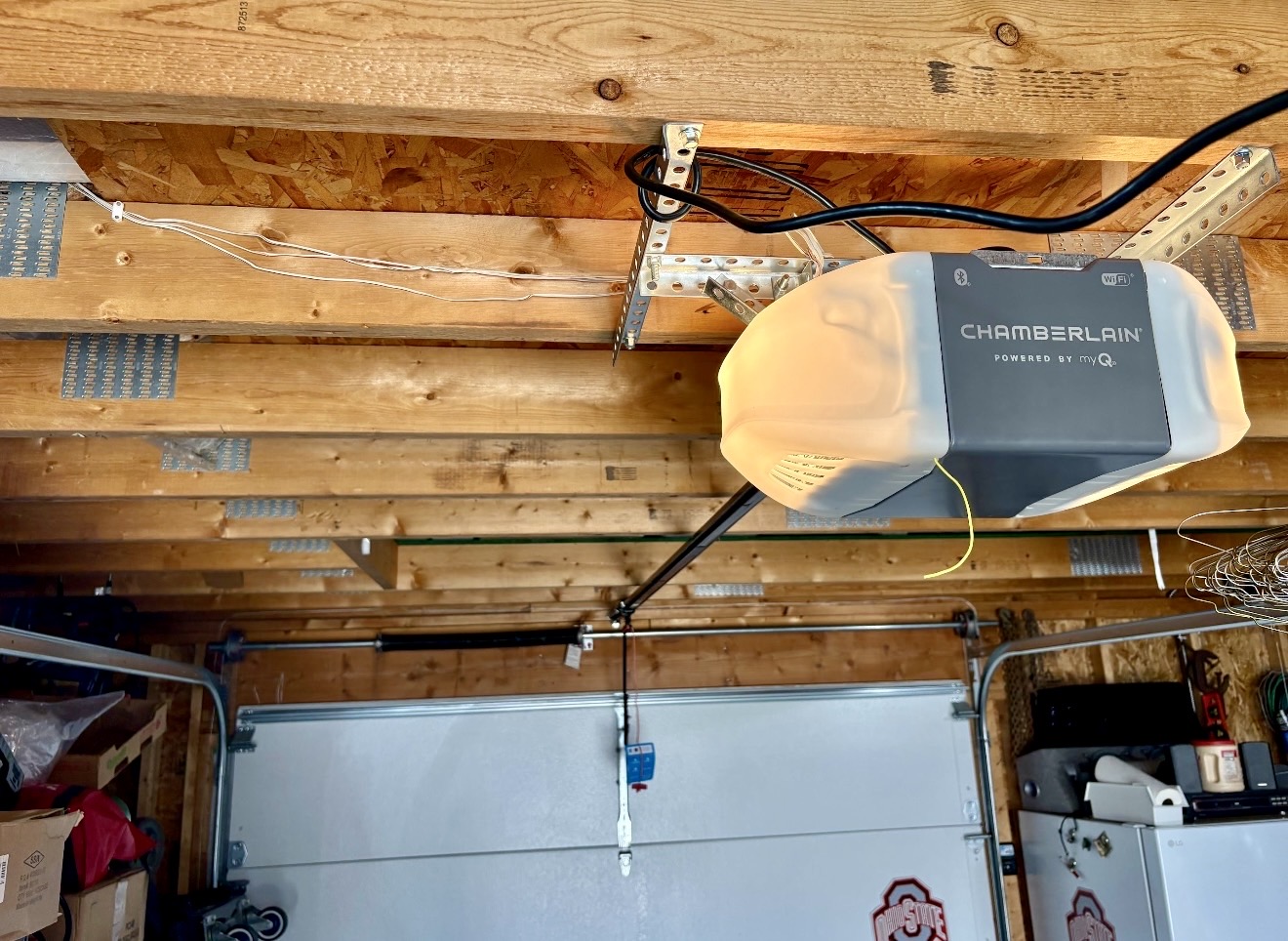 Gray Chamberlain garage door opener after replacement